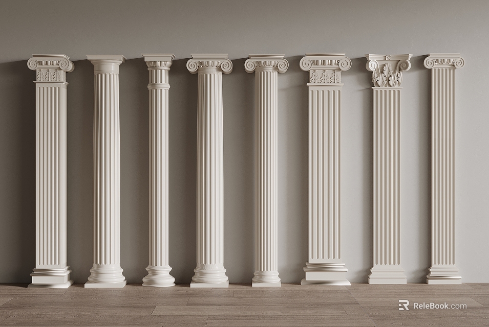White Classical Roman Columns Arranged As Decorative Architectural Elements In Interior Design 3d model 
