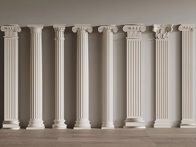 White Classical Roman Columns Arranged As Decorative Architectural Elements In Interior Design 3d model