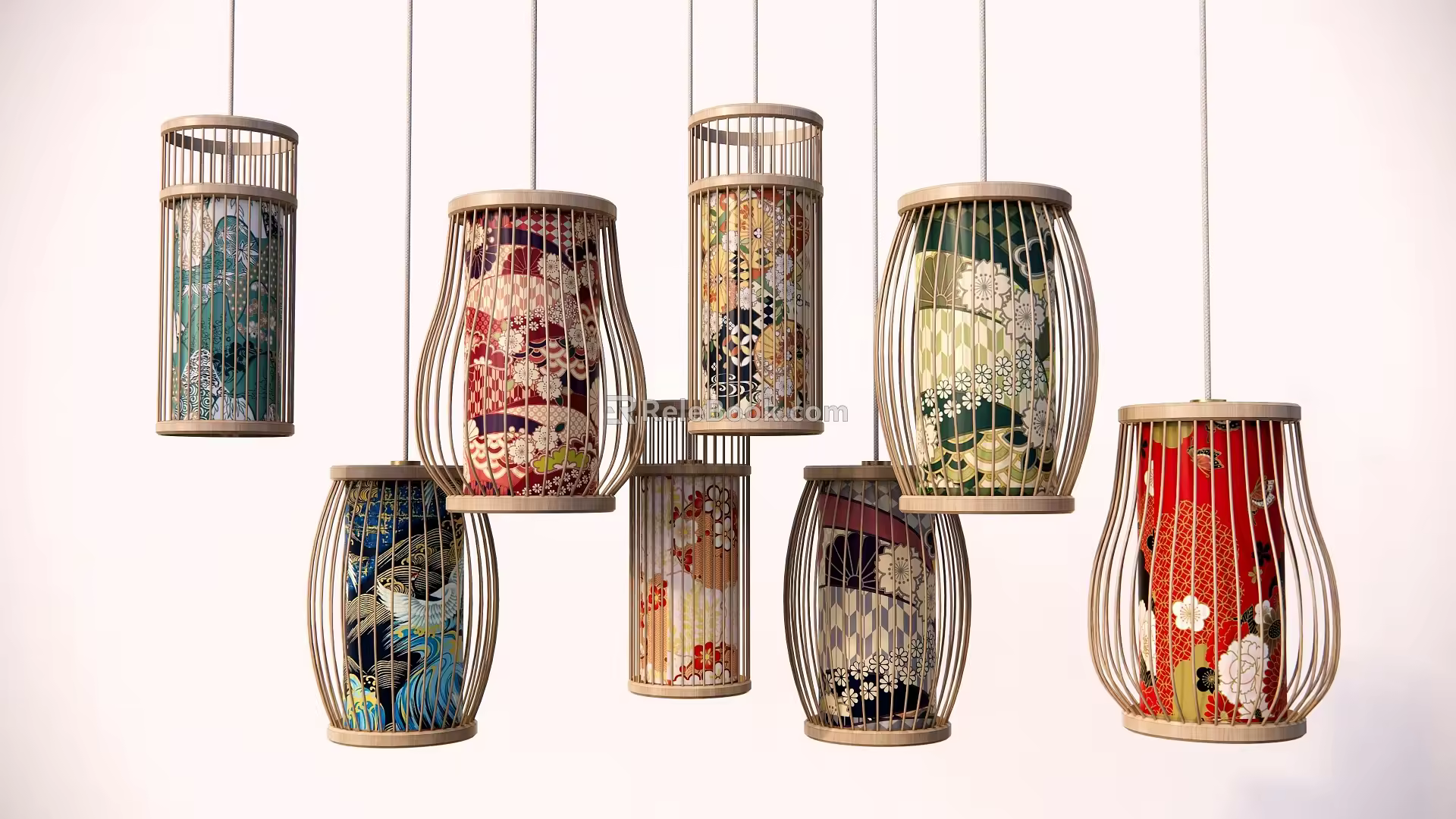 Japanese-style lantern bamboo lantern 3d model