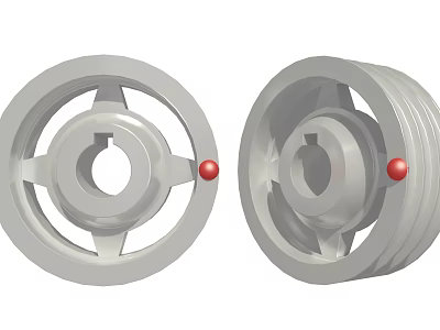 Automotive Engine Pulleys Metal Dual Grooved Design With Red Markers 3d model