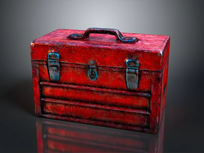 Red Vintage Toolbox With Metal Latches Handle And Shiny Surface 3d model