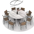 Modern Dining Table Set With Round Table Chairs Vase Flowers And Pendant Light 3d model