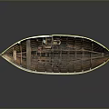 Old Wooden Water Transport Boat With Rustic Interior And Weathered Structure