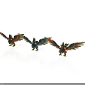 Three Colorful Bird Figurines With Red Blue Yellow Wings Standing On White Background