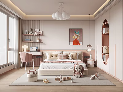 Cozy Modern Kids Bedroom Design With Plush Toys And Decor 3d model