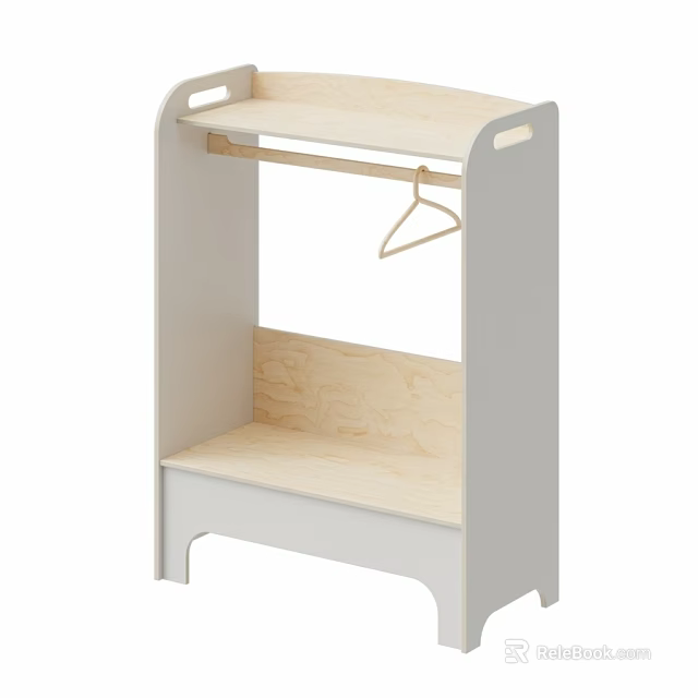 White Wooden Wardrobe With Top Shelf Hanging Rod And Lower Platform Design 3d model 