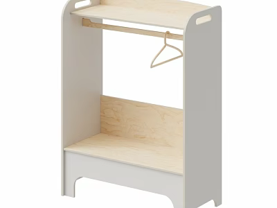 White Wooden Wardrobe With Top Shelf Hanging Rod And Lower Platform Design 3d model