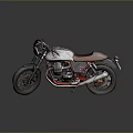 Vintage Silver And Red Motorcycle With Brown Seat And Retro Design