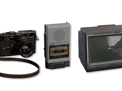 Vintage Retro TV Placed Alongside Classic Camera and Tape Recorder on White Background 3d model