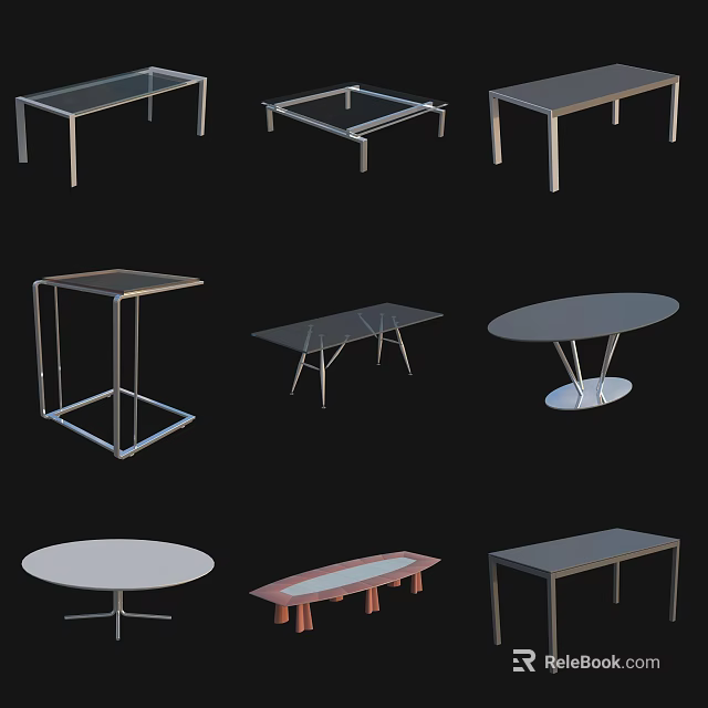 Collection of Modern Coffee Tables with Various Designs and Metal Frames 3d model 