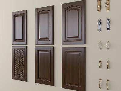 Various Styles Of Brown Cabinet Doors And Decorative Hardware 3d model