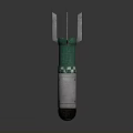 Military Weapon Featuring Silver Body Green Section Black Base Blue Component and Metal Fins Design