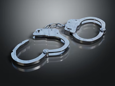 Detailed View Of Shiny Metal Handcuffs With Linked Chain And Classic Design 3d model