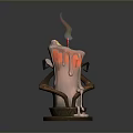 Burning Candle With Melting Wax And Decorative Holder Featuring Flame And Smoke