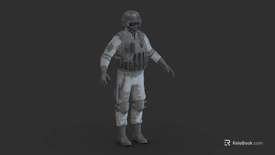 3D Rendered Tactical Military Figure Wearing Helmet Body Armor And Protective Gear 3d model 