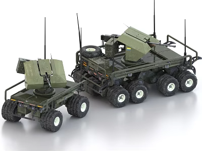 Intelligent Military Unmanned Robotic Vehicles With Missile Launch Systems And Wheeled Platforms 3d model