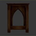 Gothic Style Wooden Dining Table with Arched Structure and Circular Cutouts
