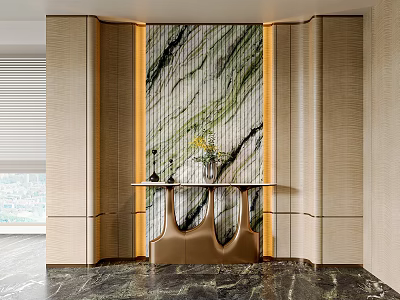 Modern Foyer Hallway Interior Design With Marble Wall Console Table And Vase 3d model