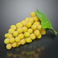 Fresh Yellow Grapes With Plump Shiny Berries And Green Leaf On Dark Background