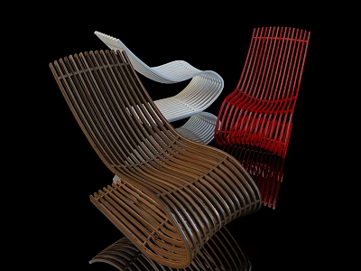 Modern Slatted Lounge Chair With Brown White Red Color Options And Curved Design 3d model