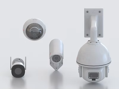 Projection Surveillance System Components Including Dome Bullet And Wall Mounted Cameras 3d model