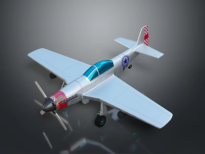 Aerospace Themed Airplane Model Featuring Silver Body Blue Cockpit Red Tail And Propeller 3d model