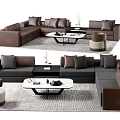 Modern Sectional Sofa and Coffee Table Set with Accent Chairs and Neutral Tones 3d model