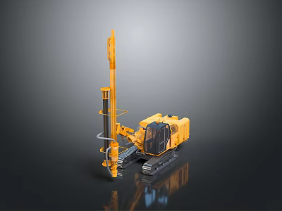 Yellow Crawler Utility Vehicle With Long Drill Bit Cab And Heavy Duty Tracks 3d model