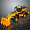 Yellow Heavy Duty Loader with Large Front Bucket and Black Tires on Reflective Surface