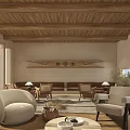 Cozy Living Room With Wooden Ceiling And Natural Decor