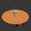 Game Movie Robot Character Featuring Yellow Black Antenna Wing Like Structures On Round Orange Table