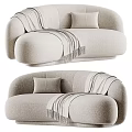 Beige Linen Two Seater Sofa With Curved Design Throw Blanket And Pillow