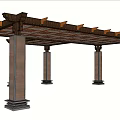 Outdoor Wooden Pergola With Grid Pattern Top And Square Supporting Columns Design
