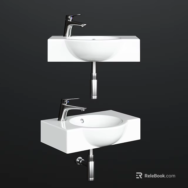 Modern White Washbasin With Sleek Countertop And Chrome Faucet Design 3d model 