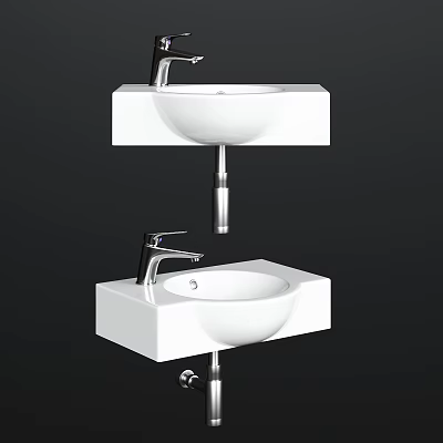 Modern White Washbasin With Sleek Countertop And Chrome Faucet Design 3d model