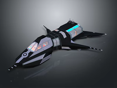 Futuristic Spaceship Design With Sleek Black Structure And Illuminated Blue Accents 3d model
