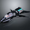Futuristic Spaceship Design With Sleek Black Structure And Illuminated Blue Accents