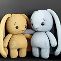 Two Cute Knitted Rabbit Plush Toys In Beige And Light Blue
