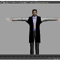 A Man Wearing Gray Coat Blue Shirt And Tie With Arms Outstretched Against Gray Background