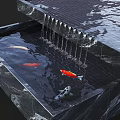 Elegant Garden Ornament Featuring Black Slate Water Basin With Koi Fish And Flowing Water