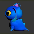 Cute Blue Cartoon Creature With Big Yellow Eyes Small Horns And Colorful Fins