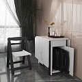 Modern Minimalist Dining Table Set with White Marble Cabinet Black Wooden Chair and Decorative Vase