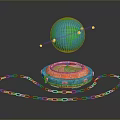 Decorative Household Storage Box With Gold Chain And Glowing Blue Sphere