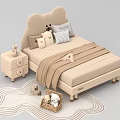 Kids Bed with Bear Ear Headboard Stuffed Toys Pillows Side Table and Soft Rug