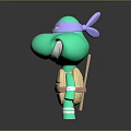 Green Ninja Turtle Character With Purple Bandana Brown Shell And Nunchaku In Cartoon 3D Render