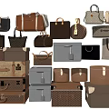 Various Stylish Luggage and Bags in Neutral Tones Including Suitcases Handbags and Trunks