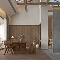 Hotel Guest Room With Wooden Walls Skylight Sofa Chairs Bathtub And Wooden Beams