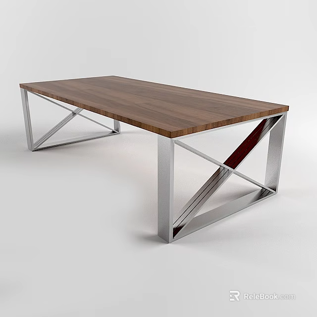 Modern Dining Table With Wooden Tabletop And Metal Geometric Frame Design 3d model 