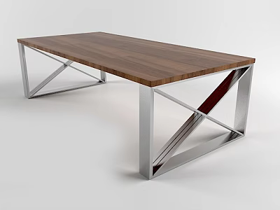 Modern Dining Table With Wooden Tabletop And Metal Geometric Frame Design 3d model