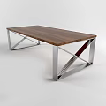 Modern Dining Table With Wooden Tabletop And Metal Geometric Frame Design 3d model